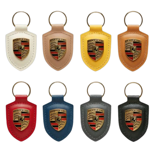 Porsche Crest Leather Keychain – Genuine Leather with Metal Emblem