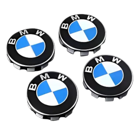BMW Gloss Black Wheel Center Caps – 68 mm with Silver Logo (Set of 4)