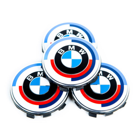 BMW Gloss Black Wheel Center Caps – 68 mm with Silver Logo (Set of 4)