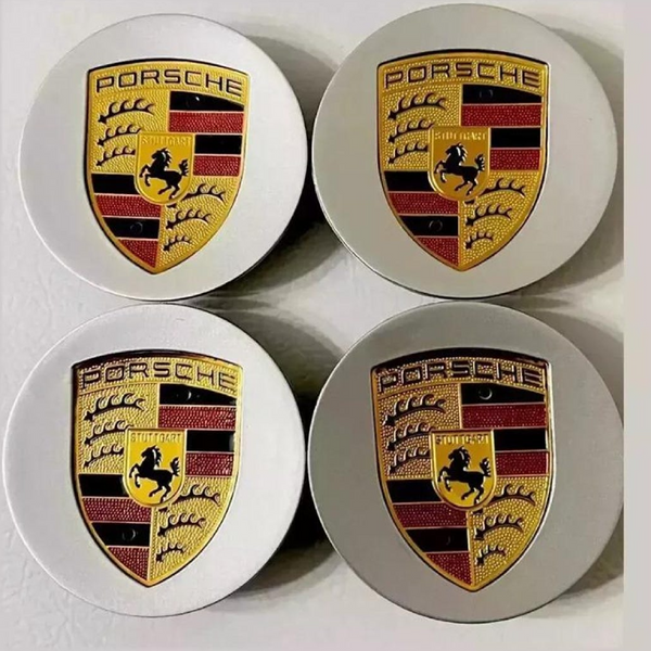 Porsche Wheel Hub Covers – Set of 4 Black, Silver and Grey Center Caps
