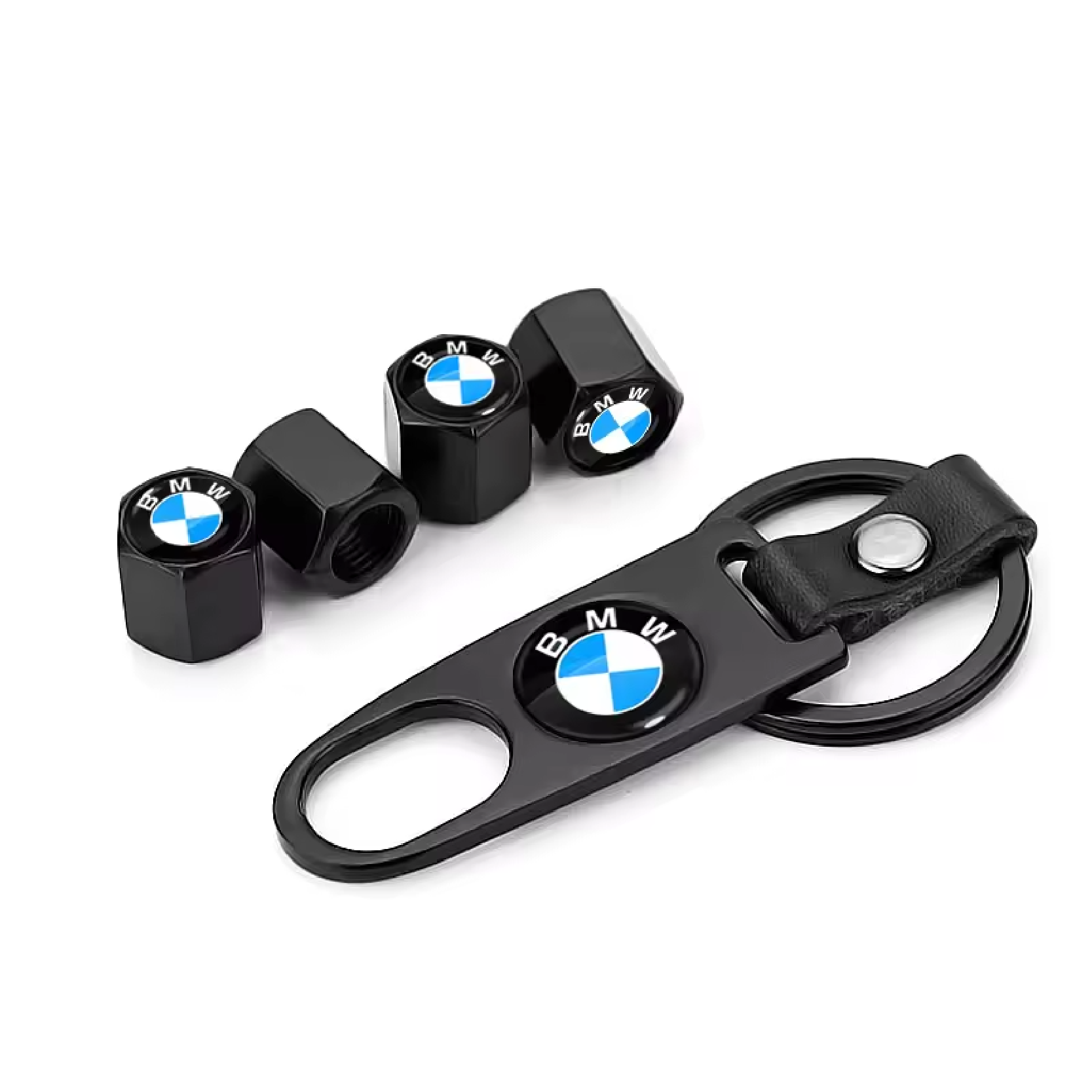 BMW Tire Valve Stem Caps with Logo Keychain – 4 Pack Decorative Set